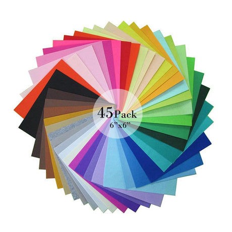45Pcs Felt Fabric Sheet for Sewing-Assorted Colors Soft Felt Sheets for Crafts DIY Patchwork Sewing School Projects Party Decoration (15x15cm) VINTAGE EMBROIDERY V.E.