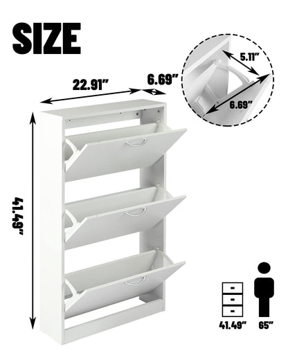 HOPUBUY Shoe Cabinet for Entryway, White Narrow Shoe Storage Cabinet Flip Down Shoe Rack Wood 3 Tier Shoe Organizer for Home and Apartment - WoodArtSupply