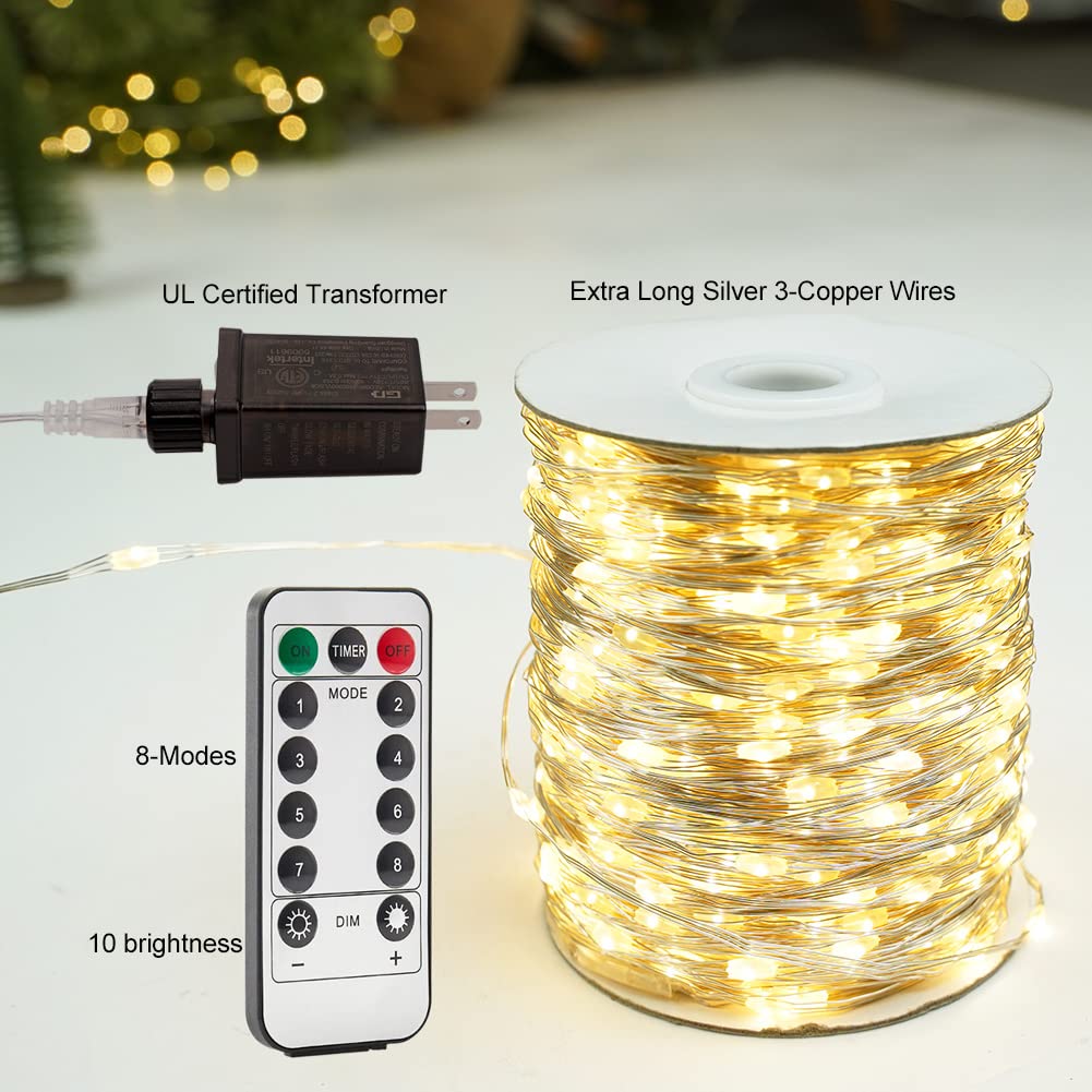 ZELUXDOT Fairy Lights Plug in,660FT 2000 LEDs Waterproof String Lights,LED Lights Stirp with Remote 8 Modes for Indoor Outdoor Christmas Wedding Birthday Patio Garden Decoration,Warm White ZELUXDOT