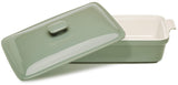 ROSSALLINI Stoneware Casserole Dish Bakeware Set with Lid, Covered Rectangular Dinnerware, Extra Large 4.23 Quart, 13 by 9 Inch, Verde Salvia [Sage Green] ROSSALLINI