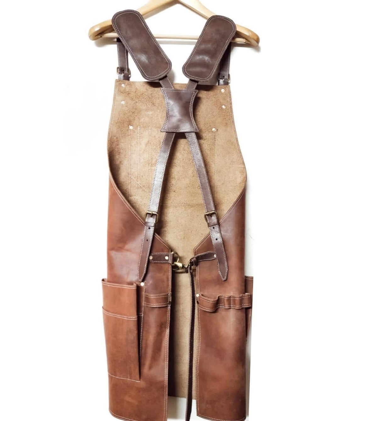 Leather Hubb 8-Pocket Leather Tool Apron Electrician Apron, Carpenter Apron, Tool Pouch, Apron for Welding, Blacksmith, Woodworking, BBQ Apron | Heat & Flame Resistant | Adjustable 33” to 54” Leather Hubb