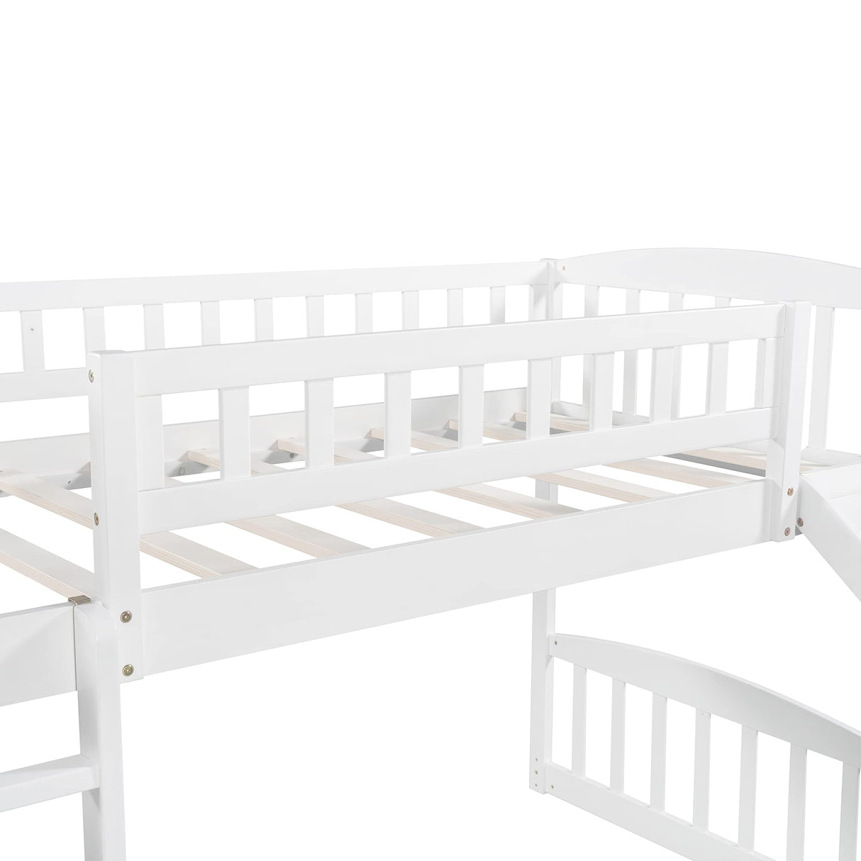 Twin Loft Bed with Slide and Stairs, Wooden Low Loft Bed Frame with Storage for Kids Girls Boys - White Bellemave