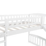 Twin Loft Bed with Slide and Stairs, Wooden Low Loft Bed Frame with Storage for Kids Girls Boys - White Bellemave