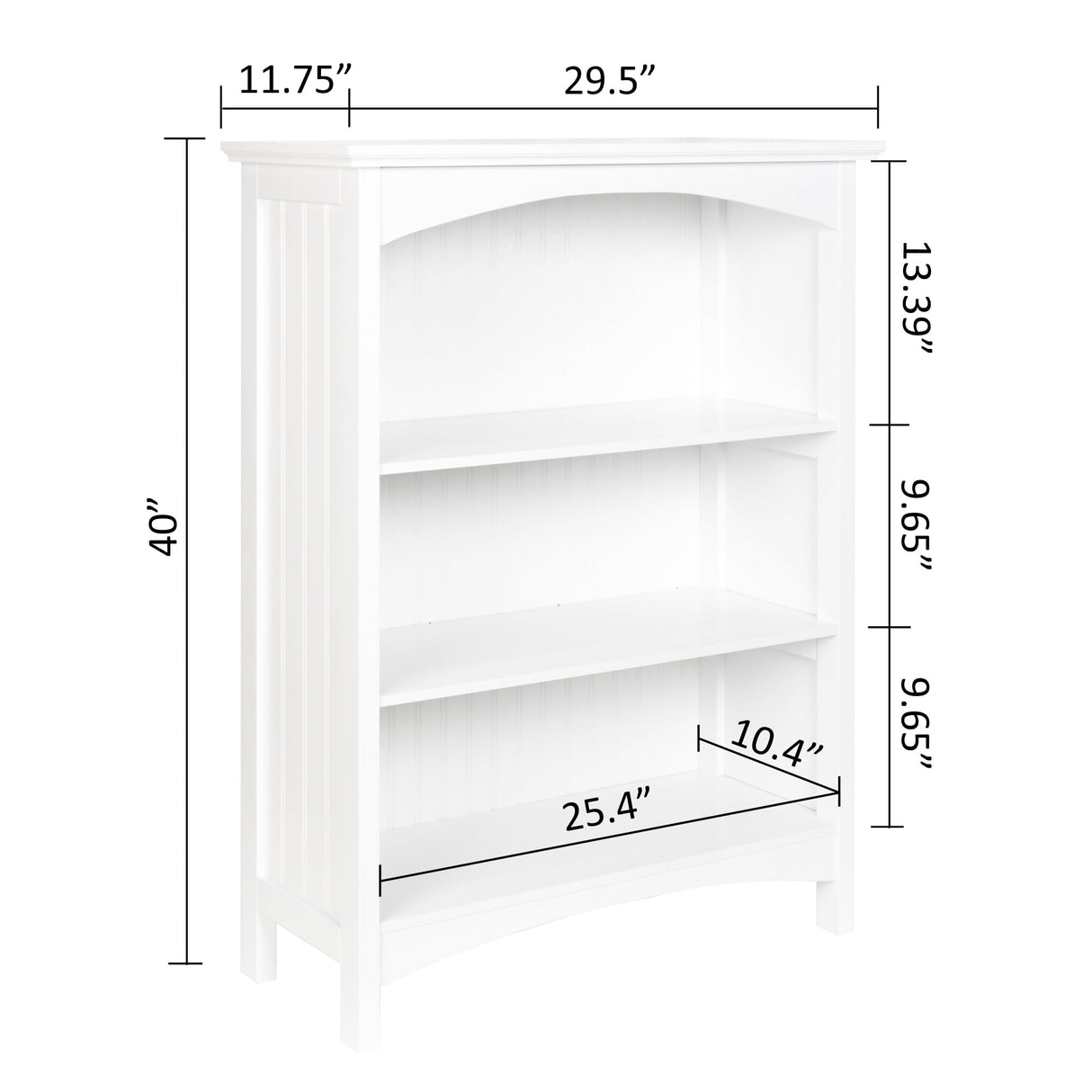 eHemco 3 Tier Bookcase with 2 Arched Supports, 40 Inches, White eHemco