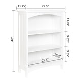 eHemco 3 Tier Bookcase with 2 Arched Supports, 40 Inches, White eHemco