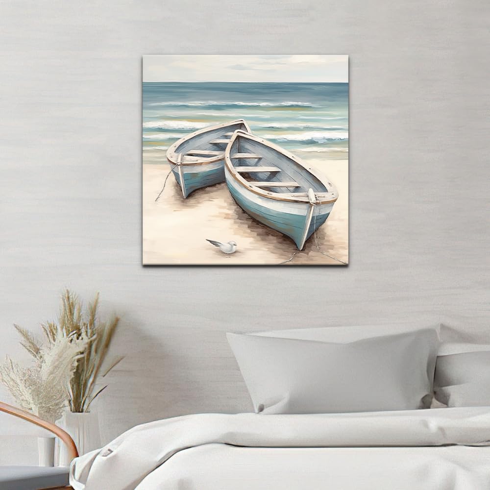 Natuyalo Paint by Numbers Kit with Framed - Boat Paint by Numbers for Adults Beginner Beach Seascape DIY Acrylic Painting by Numbers Kit Colorful Paintworks Artwork, 12x12 Inch Natuyalo