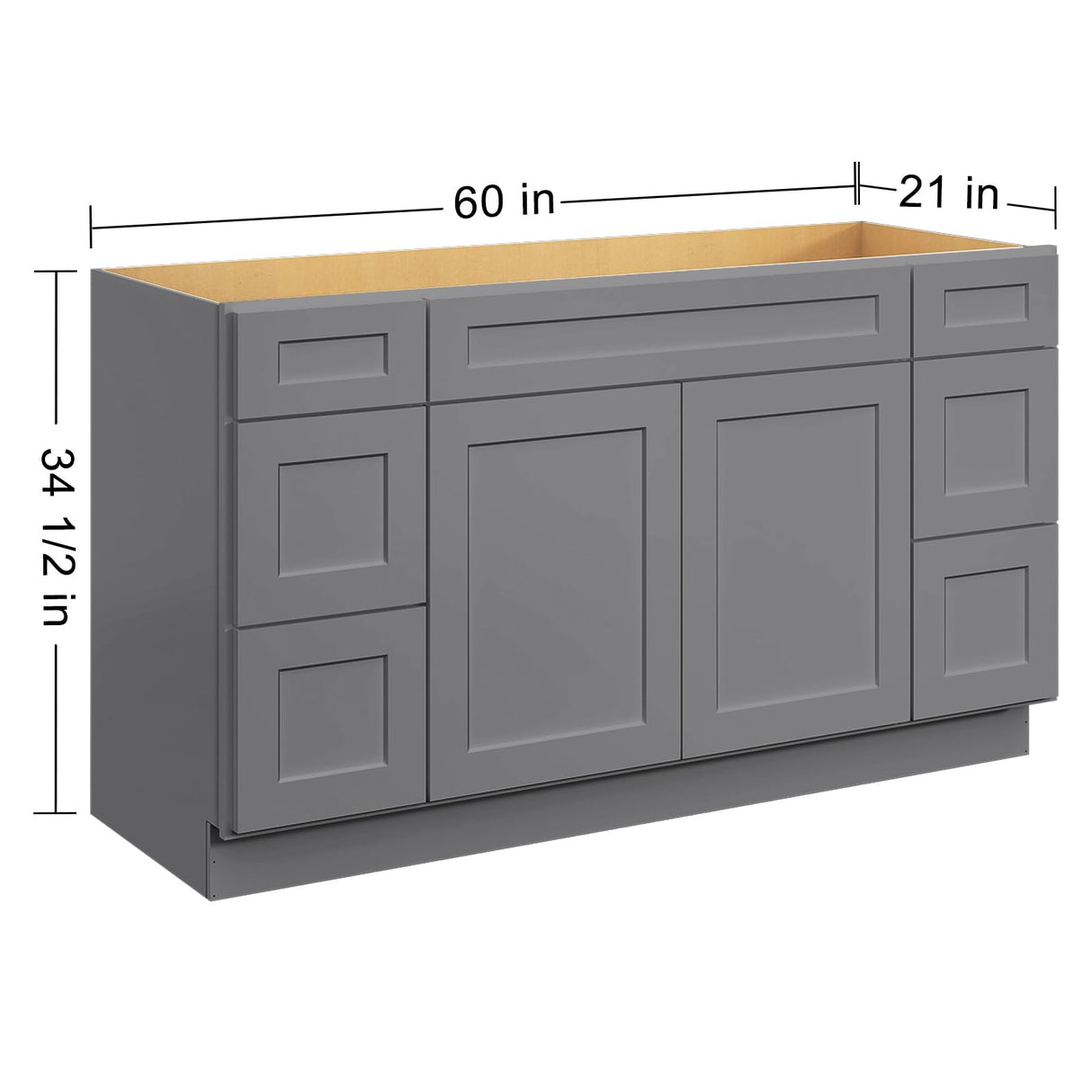 ROOMTEC 60" Assembled Bathroom Vanity Double Drawer Base Cabinet with Soft-Close Door & 6 Drawers, Large Capacity Single Sink for Laundry, Kitchen, Shower & Utility Rooms ROOMTEC