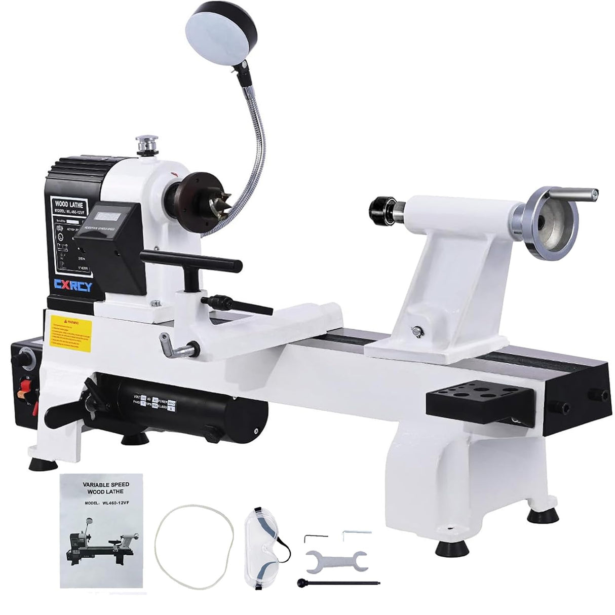 CXRCY 12" x 18" Wood Lathe, Powerful Benchtop Wood Lathe Machine 3/4 HP Infinitely Variable Speed 650-3800 RPM with Lathe Belt & Goggle for Woodworking, Woodturning (Model:WL460-12VF) CXRCY