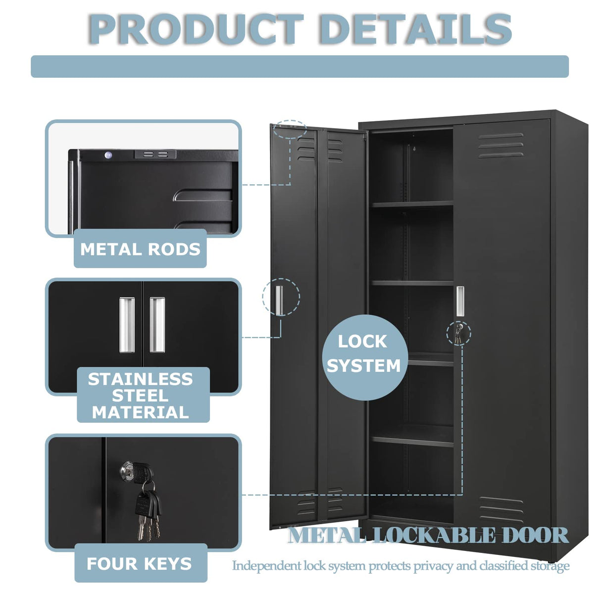 YEEZER Metal Storage Cabinet with Locking Doors and Shelves, 71" Large Garage Locker with 4 Adjustable Shelves, Steel File Cabinet for Office, Garage, Home & Pantry (White) YEEZER