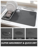 AMOAMI-Coffee Mat Hide Stain Rubber Backed Absorbent Dish Drying Mat for Kitchen Counter-Coffee Bar Accessories Fit Under Coffee Maker Coffee Machine Coffee Pot Espresso Machine 12"x19" Dark Grey AMOAMI