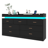 7 Drawer Dresser with LED Light and Charging Station, Modern Chest of Drawers for Closet, Wide Drawer Organizer Cabinet for Bedroom, Living Room, Entryway, Hallway, Black Hlivelood