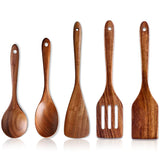 5 Pcs Best Wooden Spoons for Cooking Kitchen Utensils Set Non Stick Spoon Acacia Wood Utensil Cooking Spatula Turner Slotted Spoon Flat Wooden Spatula Set Mixing Cooking Spoons Kitchen Utensils Renawe