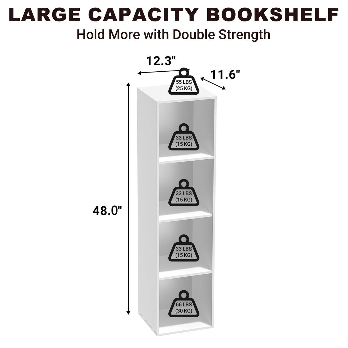 Nestwise 4 Tier Bookshelf, Freestanding Corner Storage Shelve Book Case for Narrow Space, 4 Cube Storage Organizer Small Bookcase for Home Office Living Room (White, 4 Cube) Nestwise