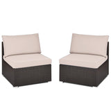 Tangkula 2 PCS Outdoor Wicker Armless Sofa, Patio Rattan Sectional Sofa Set w/2 Thick Seat Cushions and 2 Back Cushions, Additional Seats for Balcony Garden Patio Poolside (Black) Tangkula