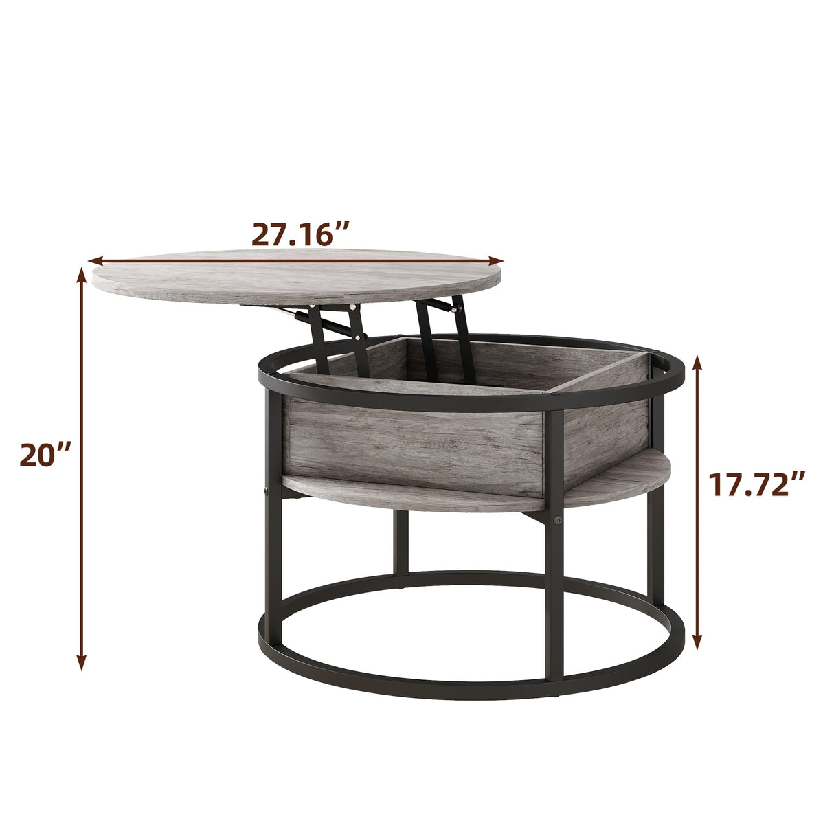 HOJINLINERO Round Coffee Table with Storage,Lift Top Coffee Table for Living Room Reception Room,2 Tier Small Round Table Dining Center,Grey HOJINLINERO