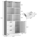 IRONCK Bookshelf with Drawers, 70.9 inch Tall Bookcase with Doors, Bookshelves and Bookcases with Storage, Bookshelf with 6 Open Cubes for Home Office, Living Room, Study, White IRONCK
