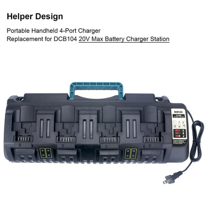 Biswaye DCB104 20V Battery 4-Port Rapid Charger Compatible with De-Walt 12V-20V MAX Lithium Battery DCB204 DCB206 DCB207 DCB606 DCB127 Charger DCB102 DCB118 DCB107 DCB115 - WoodArtSupply