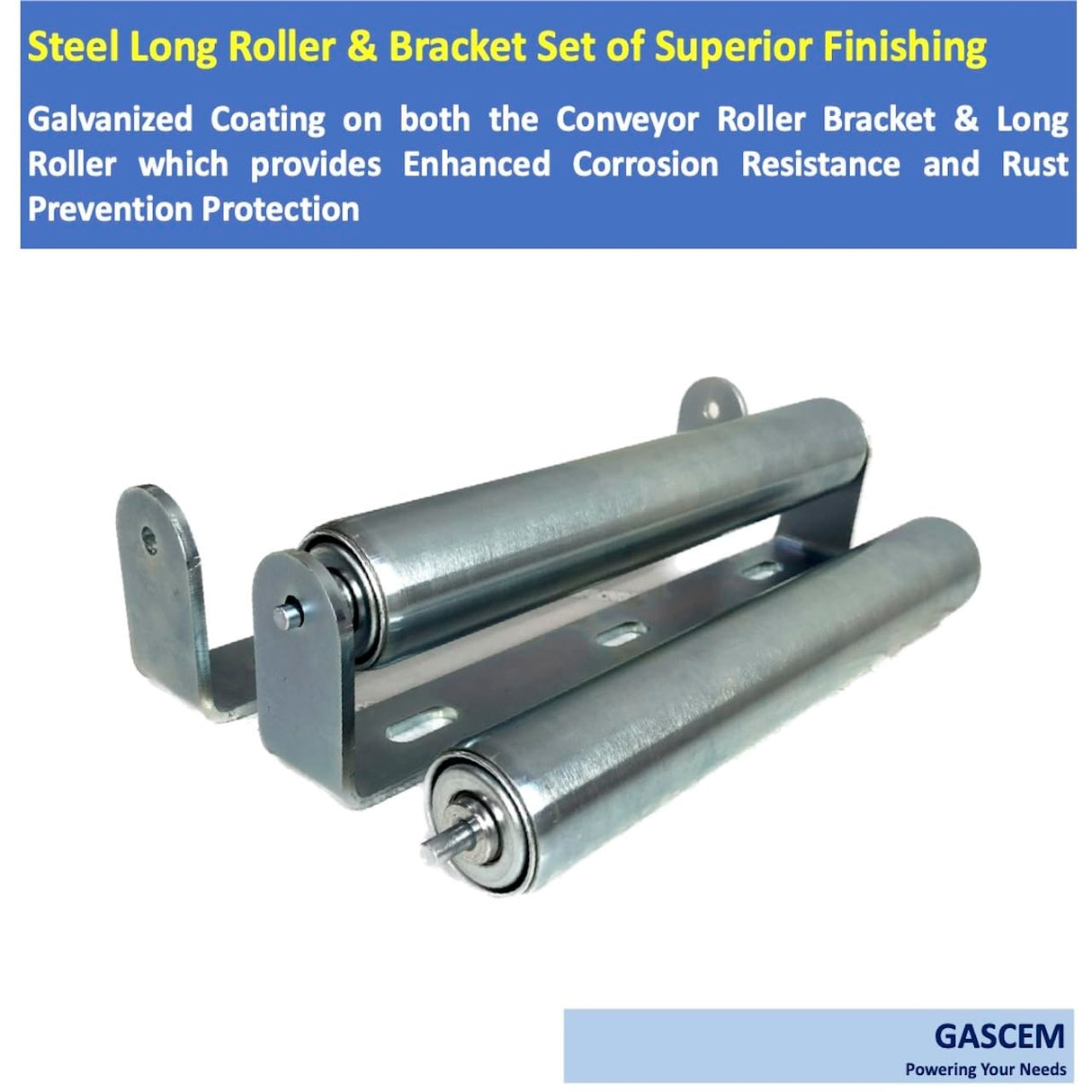 Pack of 2 10"BF Long Roller and Bracket l 1.5"Ø Galvanized Steel Conveyor Roller I Set of Roller and Bracket Versatile as Support Rollers for Woodworking, Roller Stand or Bike Rollers Conveyor Rollers Gascem