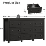 Dresser for Bedroom with 9 Drawers, Farmhouse Wood Chest of Drawers, Wide TV Stand Closet Storage Furniture with Metal Handle, Modern Clothes Organizer for Hallway, Living Room, Entryway, Black Xixini