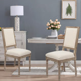 CangLong Farmhouse Dining Room Accent Chairs, Modern Distressed Bedroom Chairs with Square Back, Elegant Kitchen Chairs Side Chair, Set of 2, Fabric Back in Beige CangLong
