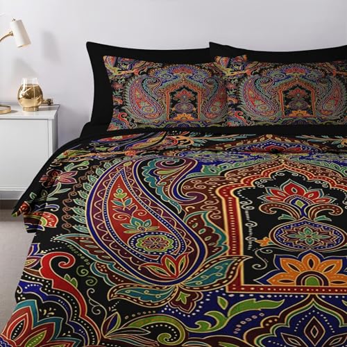 Nesker 5 Pcs Comforter Set Twin Size, Paisley Boho Plant Bedding Set for Kids and Adults, Bohemian Retro Floral Bed Sheet Sets with Fitted Sheet Pillowcases & Shams Nesker