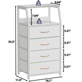 Furnulem Tall 4 Drawers Dresser, Vertical Storage Tower for Bedroom, Hallway, Entryway, Nursery, Closet Organizer, Nightstand Bedside Table Furniture, Sturdy Steel Frame, Wood Top, White Furnulem