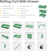 Sorgion 3 Tier Small Rolling Cart Organizer,Laundry Room Bathroom Organizers and Storage Office Shelves Mobile Shelving Unit Kitchen Trolley Cart with Wheels for Art,Craft,Diaper,Bedside,Snack(Green) Sorgion