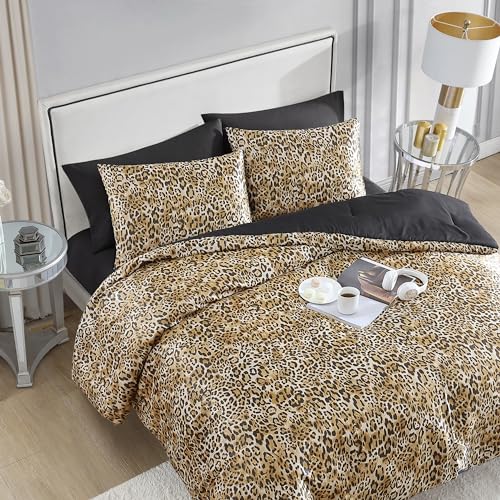 Juicy Couture King Leopard Satin Duvet Cover Set - Cheetah Print 3-Piece Machine Washable Reversible Animal Print Bedding Duvet Cover and Sham Set Juicy Couture