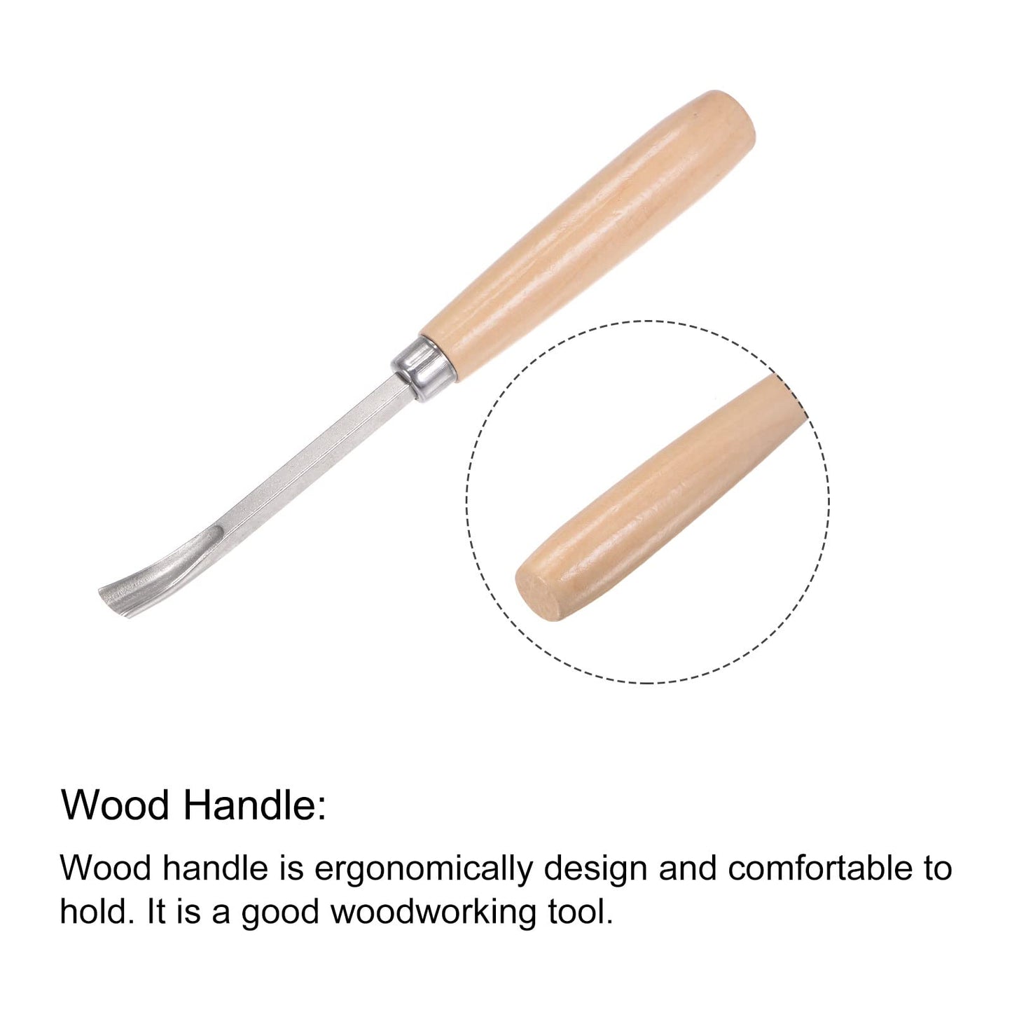 uxcell Wood Chisels Carving Knife, 10mm Chrome Plated 45# Carbon Steel Curved Half-round Tip Woodworking Hand Tool Graver 165mm (6.5-Inch) Length