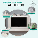 Naomi Home Bliss Modern Freestanding Wall Mounted Entertainment Center Floating TV Wall Panel for 70 inch TVs, Home Theater with LED Strip, Pull-Out Drawers and Overhead Shelf – White, Pine Wood Naomi Home