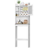 SUPER DEAL Over The Toilet Bathroom Storage Cabinet Freestanding Wooden Bathroom Organizer with Adjustable Shelves and Glass Door, White SUPER DEAL