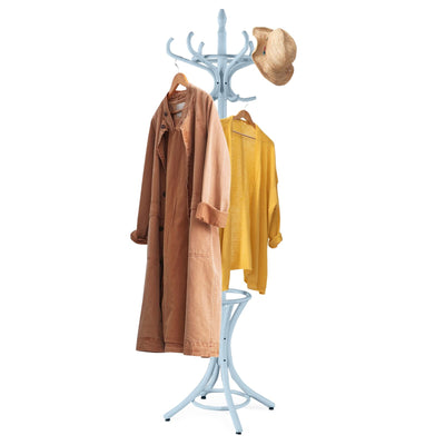 GOFLAME 73" Coat Rack Freestanding, Wooden Coat Tree with 12 Hooks and Umbrella Stand, Entryway Hall Tree, Hat Hanger Organizer, Coat Rack Stand for Coats, Hats, Scarves, Bags, Easy Assembly, Grey