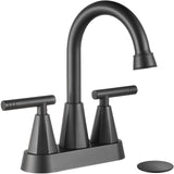 Cobbe Bathroom Faucets for Sink 3 Hole, 4 Inch with Pop Up Drain and 2 Supply Hoses, 2 Handle Centerset Bathroom Faucet for Sink Vanity, Midnight Black Matte Cobbe