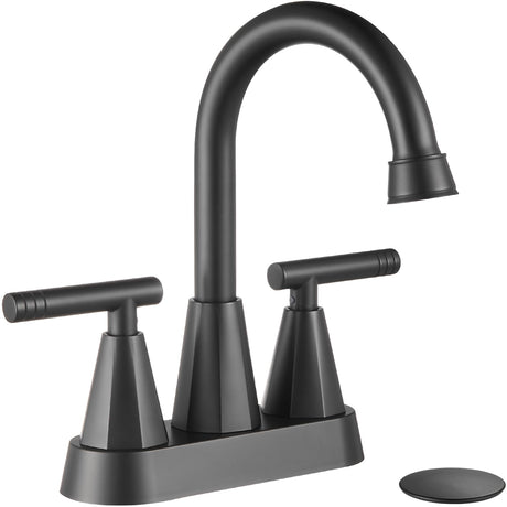 Cobbe Bathroom Faucets for Sink 3 Hole, 4 Inch with Pop Up Drain and 2 Supply Hoses, 2 Handle Centerset Bathroom Faucet for Sink Vanity, Midnight Black Matte Cobbe