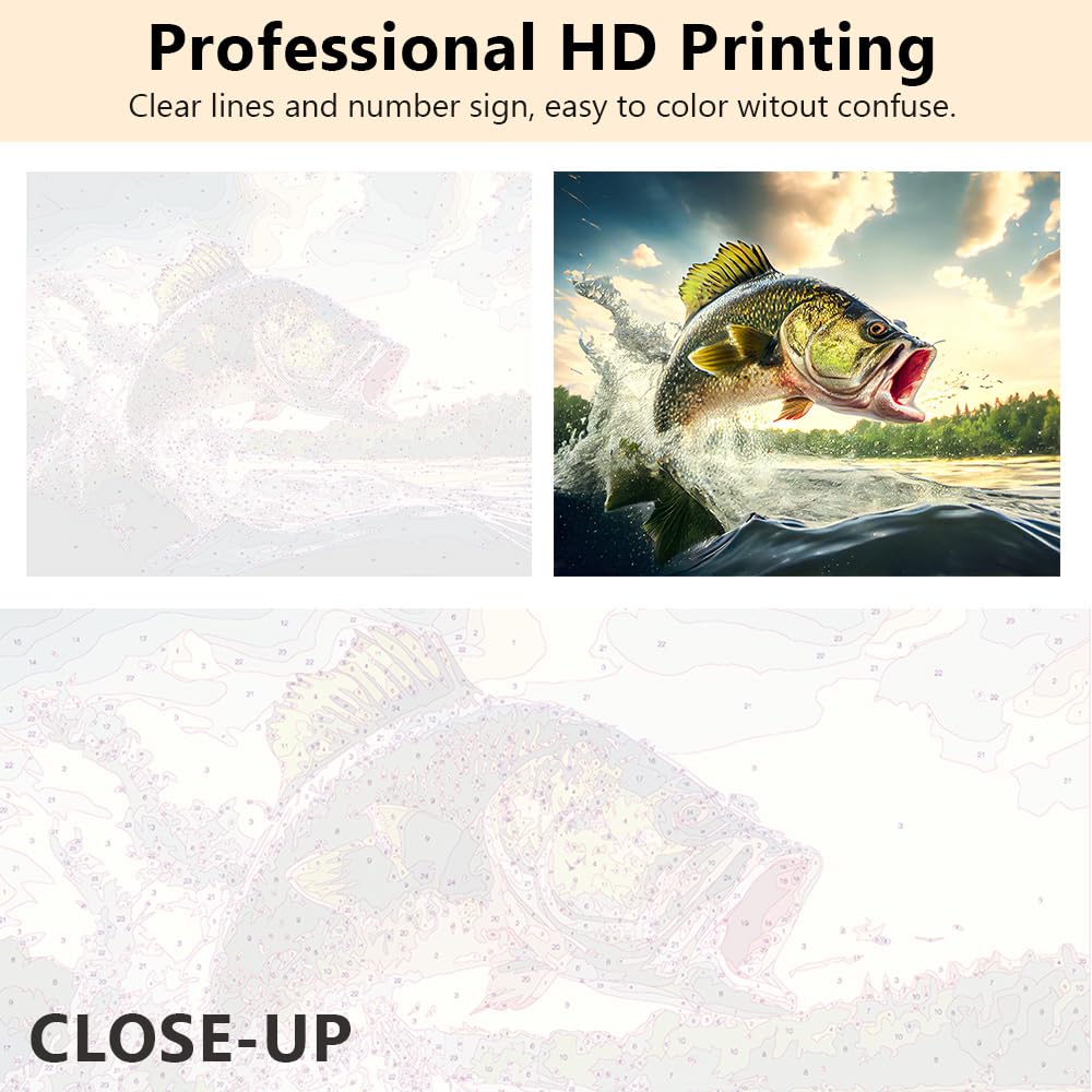 TUMOVO Abstract Paint by Numbers for Adults Fish Jumping Out of The Water, DIY Adult Paint by Number Kits on Canvas, Watercolour, Oil Painting Art Crafts Frameless, 16x20 in TUMOVO