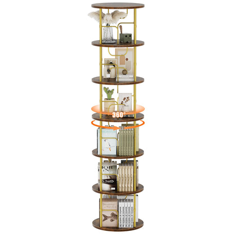 ALLSTAND 6 Tier Rotating Bookshelf, 360 ° Display Stackable Spinning Bookshelf Tower, Corner Bookshelf Tall Floor Standing Swivel Bookcase Narrow Storage Organizer for Bedroom, Living Room, Gold ALLSTAND