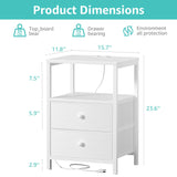 BOLUO White Nightstand with Charging Station, LED Night Stand with 2 Fabric Drawers, Bedside Table with USB Ports and Outlets, Nightstand for Bedroom Modern BOLUO