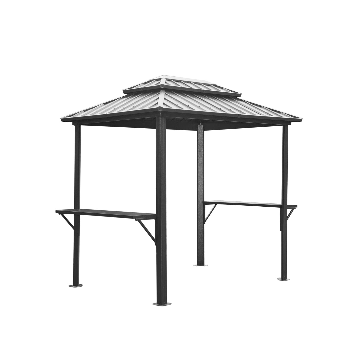 Domi Grill Gazebo 8' × 6', Outdoor Aluminum Frame BBQ Gazebo with Shelves Serving Tables and Hooks, Permanent Double Roof Gazebos for Patio Lawn Deck Garden (Dark Grey) - WoodArtSupply