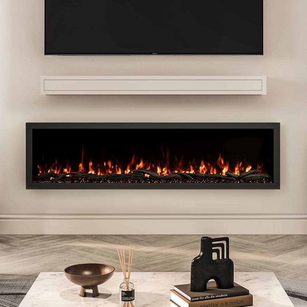 Modern Ember Highmark 72 Inch Smart Linear Electric Fireplace - Premium Flame with 10 Colors, Sleek Hidden Vent Design, Install Recessed in-Wall or Wall-Mount, WiFi and Voice-Enabled