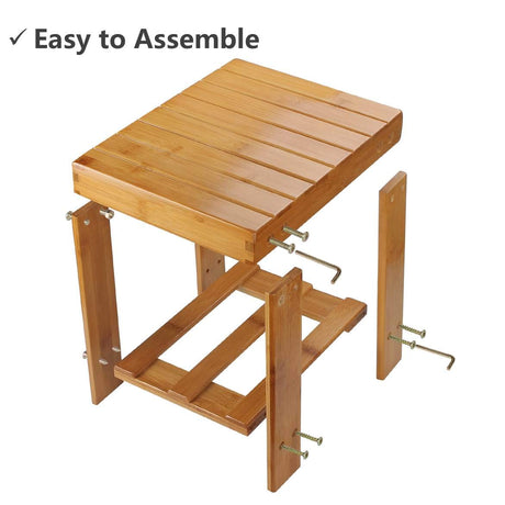 ASelected Bamboo Shower Stool Small 13 Inch Wood Shower Bench Waterproof Wooden Foot Stool with Storage Shelf for Small Spaces Bathroom Bedside Inside Shower Entryway Shoe Spa Bench ASelected