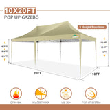 COBIZI 10x20 Pop Up Canopy Tent with 6 Sidewalls, Wedding Party Tent Outdoor Gazebos UV50+ Waterproof Canopy Tent Event Shelter for Parties, 3 Adjustable Heights, with Carry Bag(Khaki) COBIZI