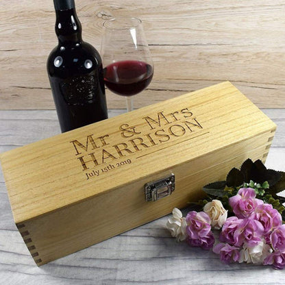 Clibesty Personalized Wooden Wine Box, Wedding Gift Box, Anniversary Wine Box, Custom Engraved Gift Single Wine Box (Wooden) - WoodArtSupply