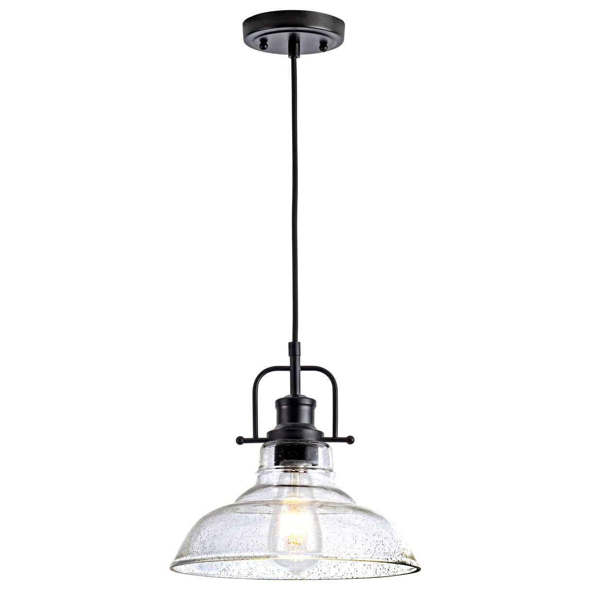 Zlepmlla Glass Pendant Light，Black Pendant Light Fixtures with Seeded Glass Shade, Adjustable Height Hanging Lights for Hallway, Kitchen Island, Dinning Room（Bulb not Included） Zlepmlla
