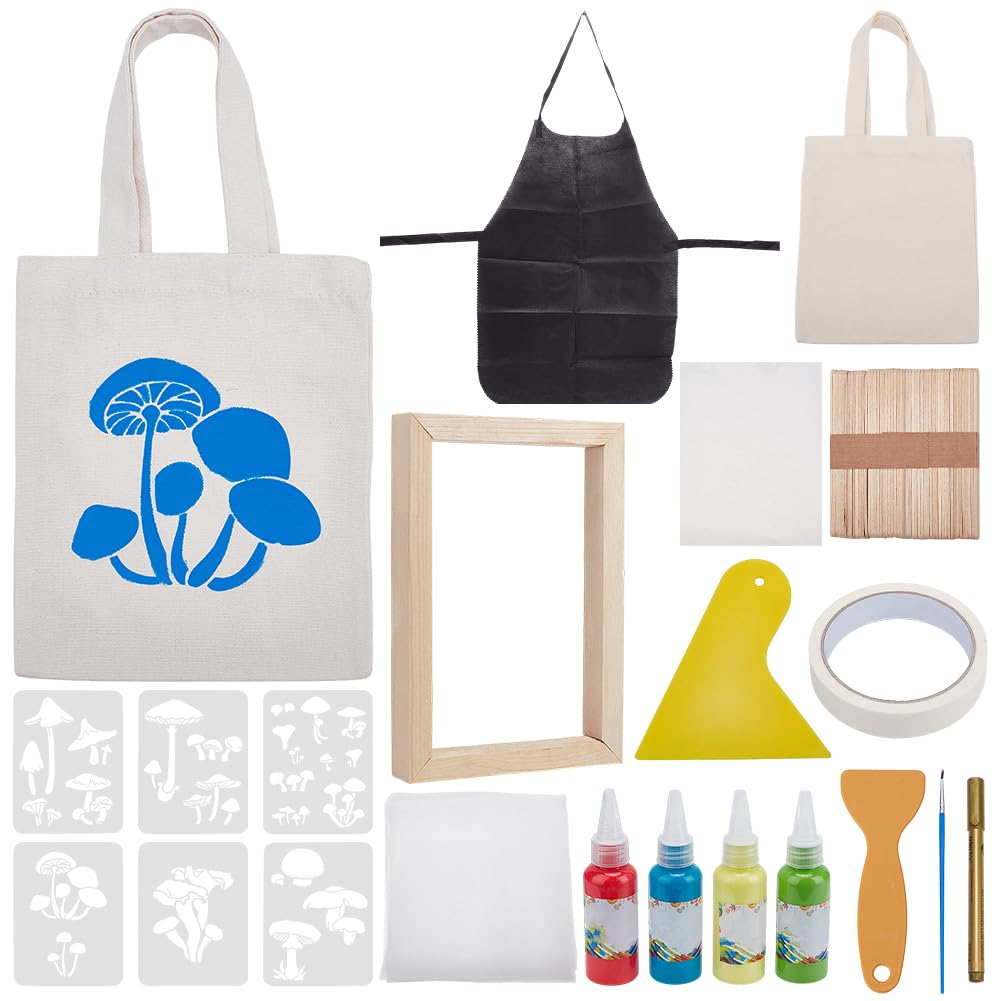 WEBEEDY DIY Screen Printing Kit Mushroom Theme Screenprinting Kit Includes Wood Silk Screen Printing Frame,Mushroom Stencils and Tools Screen Printing Starter Kit with Instruction for Adults,21 PCS WEBEEDY