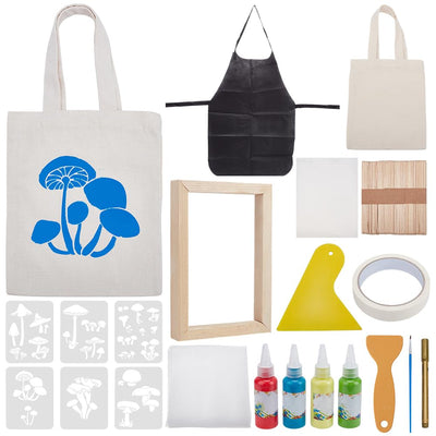 WEBEEDY DIY Screen Printing Kit Mushroom Theme Screenprinting Kit Includes Wood Silk Screen Printing Frame,Mushroom Stencils and Tools Screen Printing Starter Kit with Instruction for Adults,21 PCS