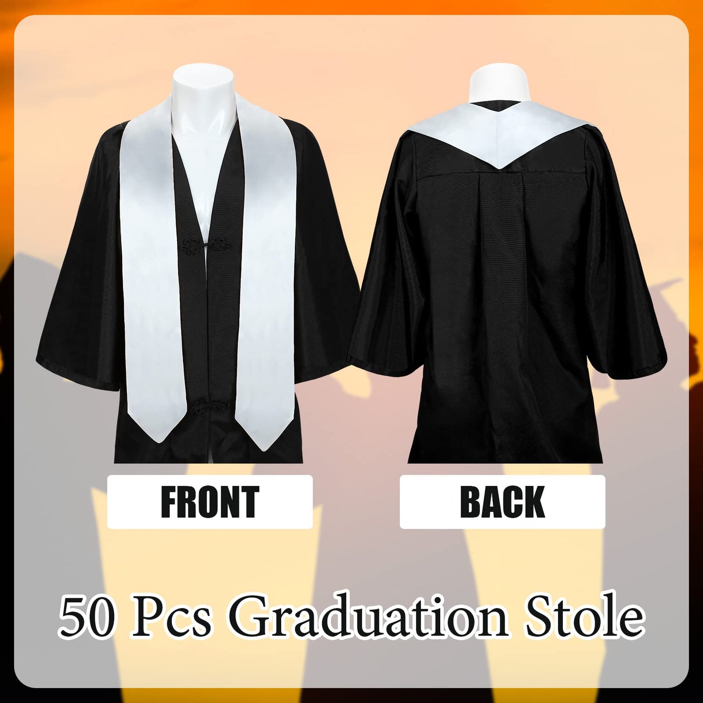 Giegxin 50 Pcs Unisex Graduation Stole Adult Sublimation Blank Plain Graduation Stole Sash Graduation Satin Honor Stole (White)