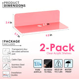 OAPRIRE Pink Acrylic Floating Shelves Set of 2 - Easily Expand Wall Space - Small Wall Shelf with Strong Adhesive for Bedroom, Kids' Room, Bathroom, etc OAPRIRE