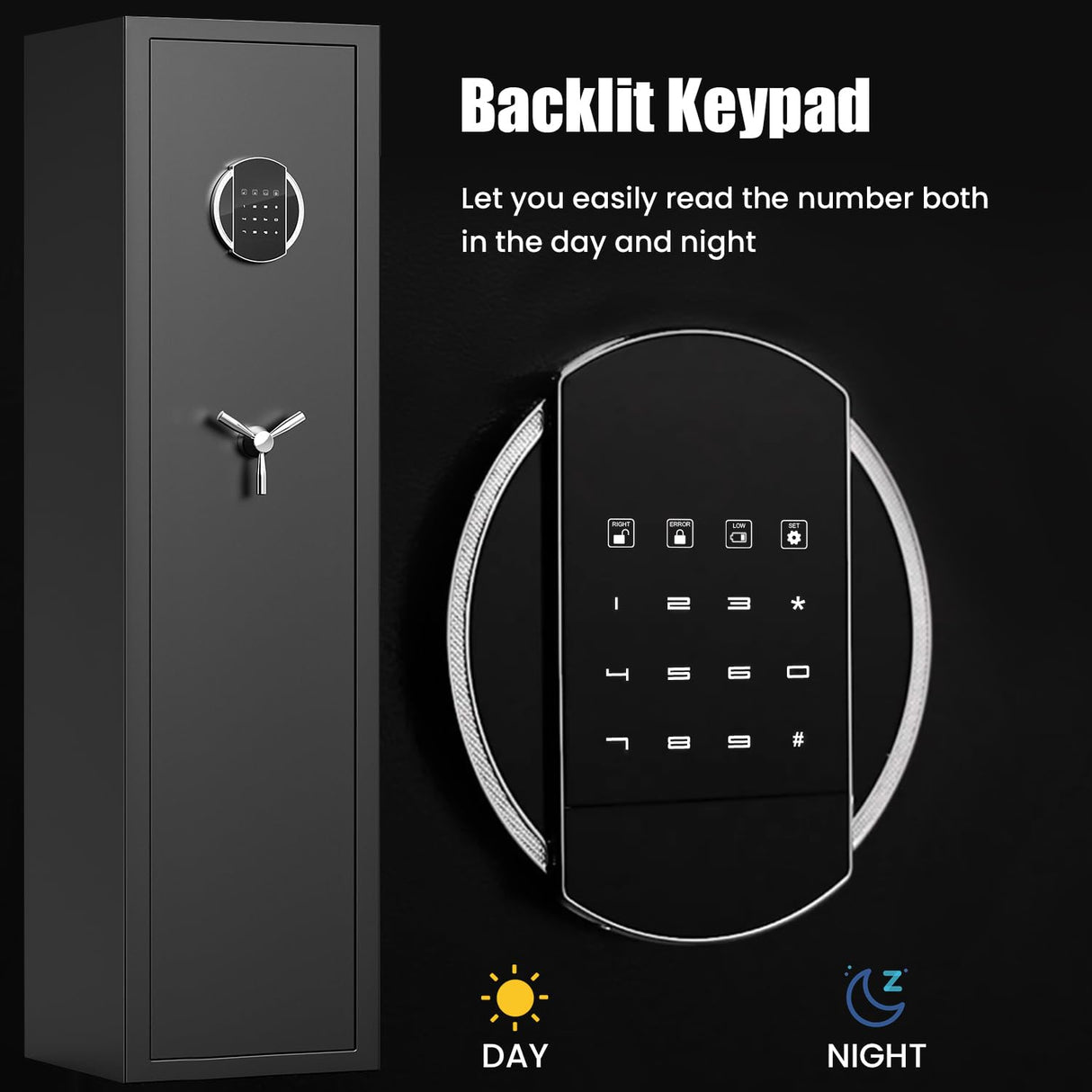 Silkight 3-5 Fireproof Gun Safe, Quick Access Digital Rifle Gun Safes for Home Rifle and Pistols, Long Gun Safes for Rifles and Shotguns with Touchscreen Pad, Mute Function, Dual Alarm & Metal Box silkight