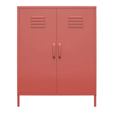REALROOMS Shadwick 2 Door Metal Locker Style Accent Storage Cabinet, Terracotta REALROOMS
