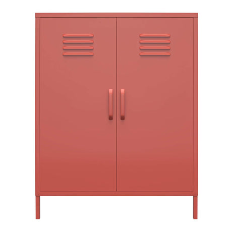 REALROOMS Shadwick 2 Door Metal Locker Style Accent Storage Cabinet, Terracotta REALROOMS